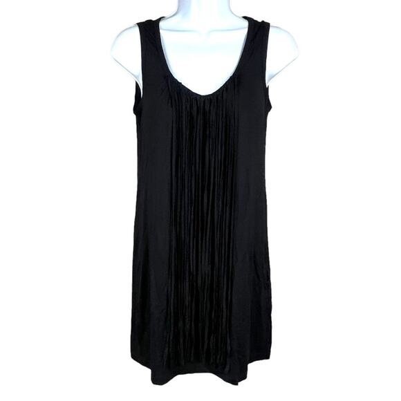 Trina Turk Dress Black Fringe V-Neck Sleeveless Knit Mini Women's Small‎ Boho - Picture 1 of 11